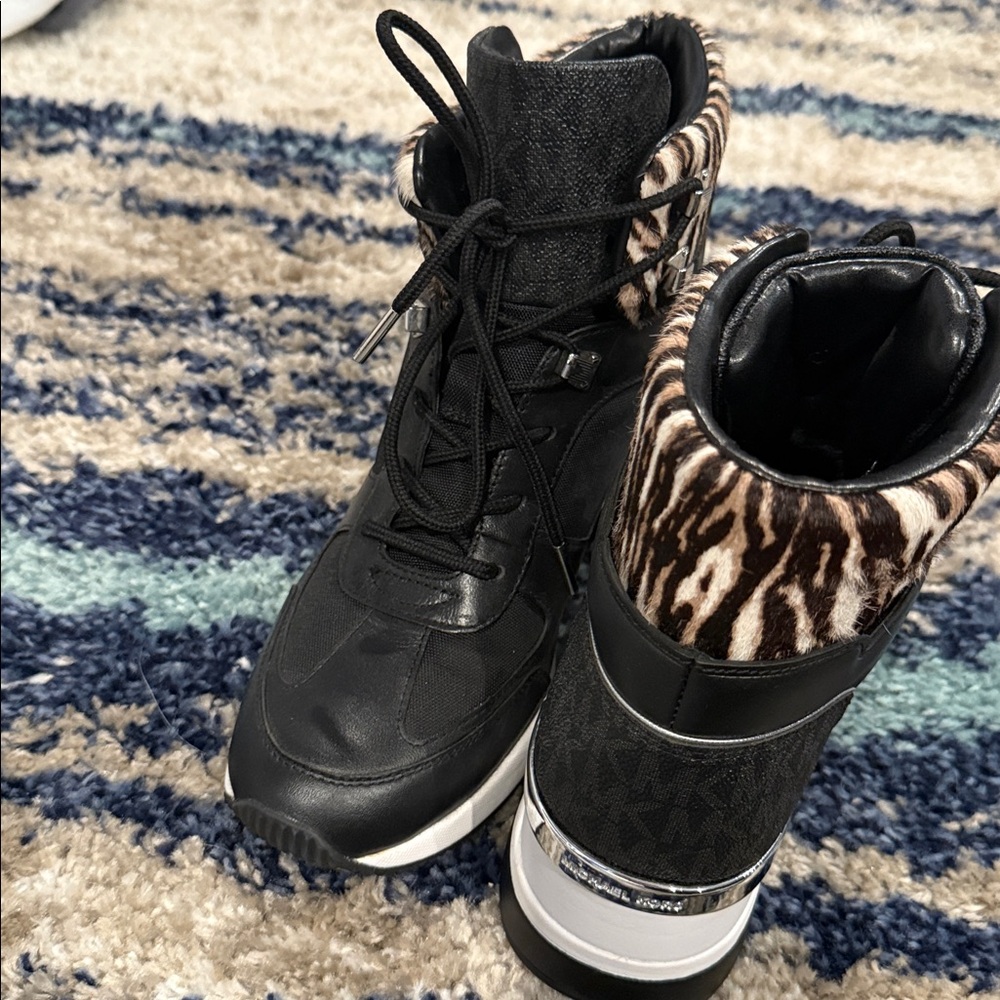 Michael Kors Black and Animal Print Ankle Sneaker/Boot - Picture 6 of 6